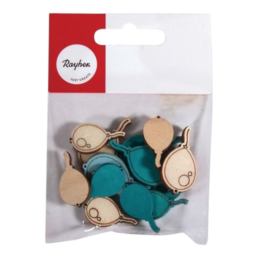 Rayher Miniatur-Holz Ballons FSC 100%, 18 Stück, ca. 1,5–1,8 × 2,7–3,5 cm