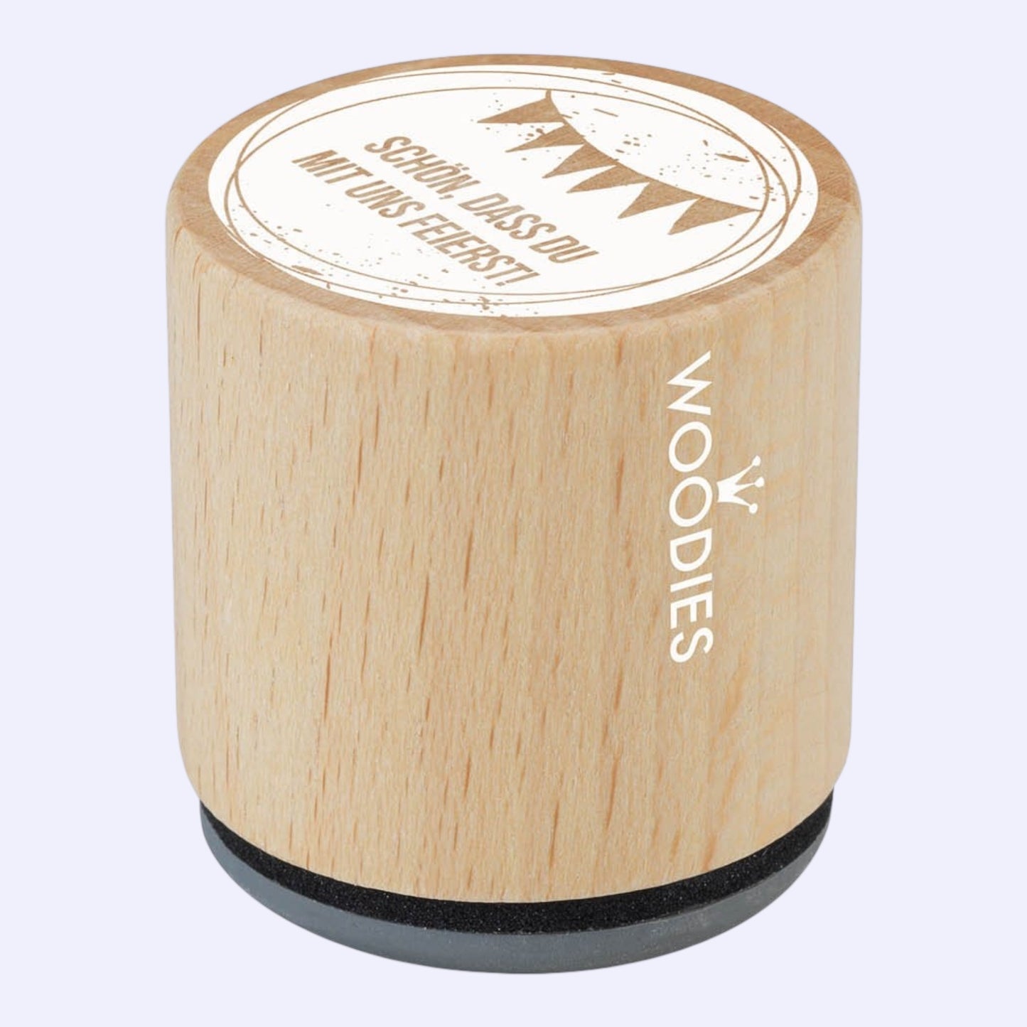 Woodies wooden stamp Nice that you celebrate with us Ø 3 cm