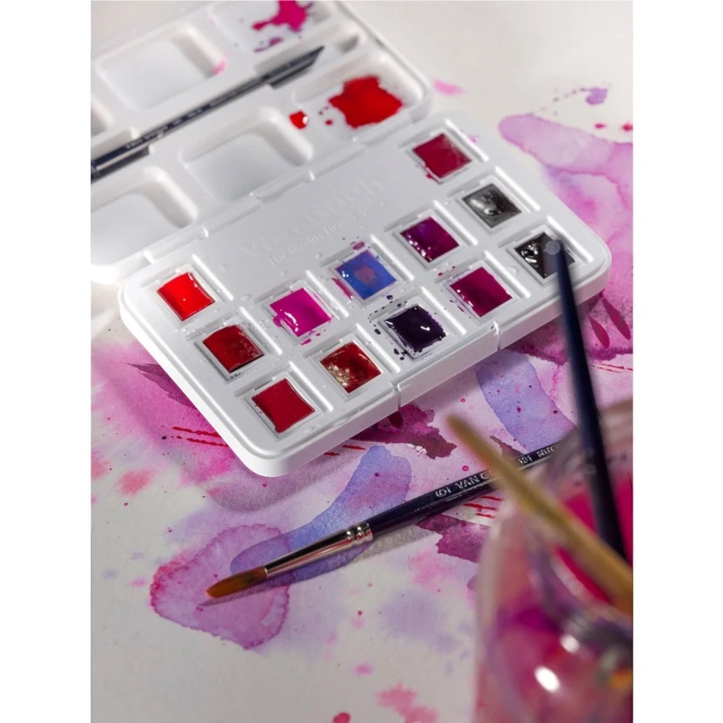 Van Gogh Watercolor Pocket Box Violets 12-pan, brush