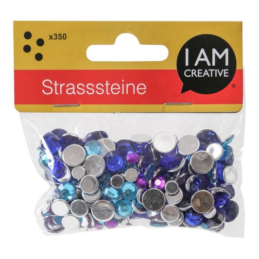 I AM Creative Strasssteine rund selbstklebend 5–10 mm, 350 Stück, Blau