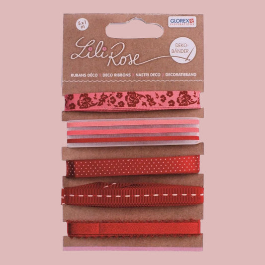 Glorex Deko-Bänder auf Karte 5x100cm Rot -Töne