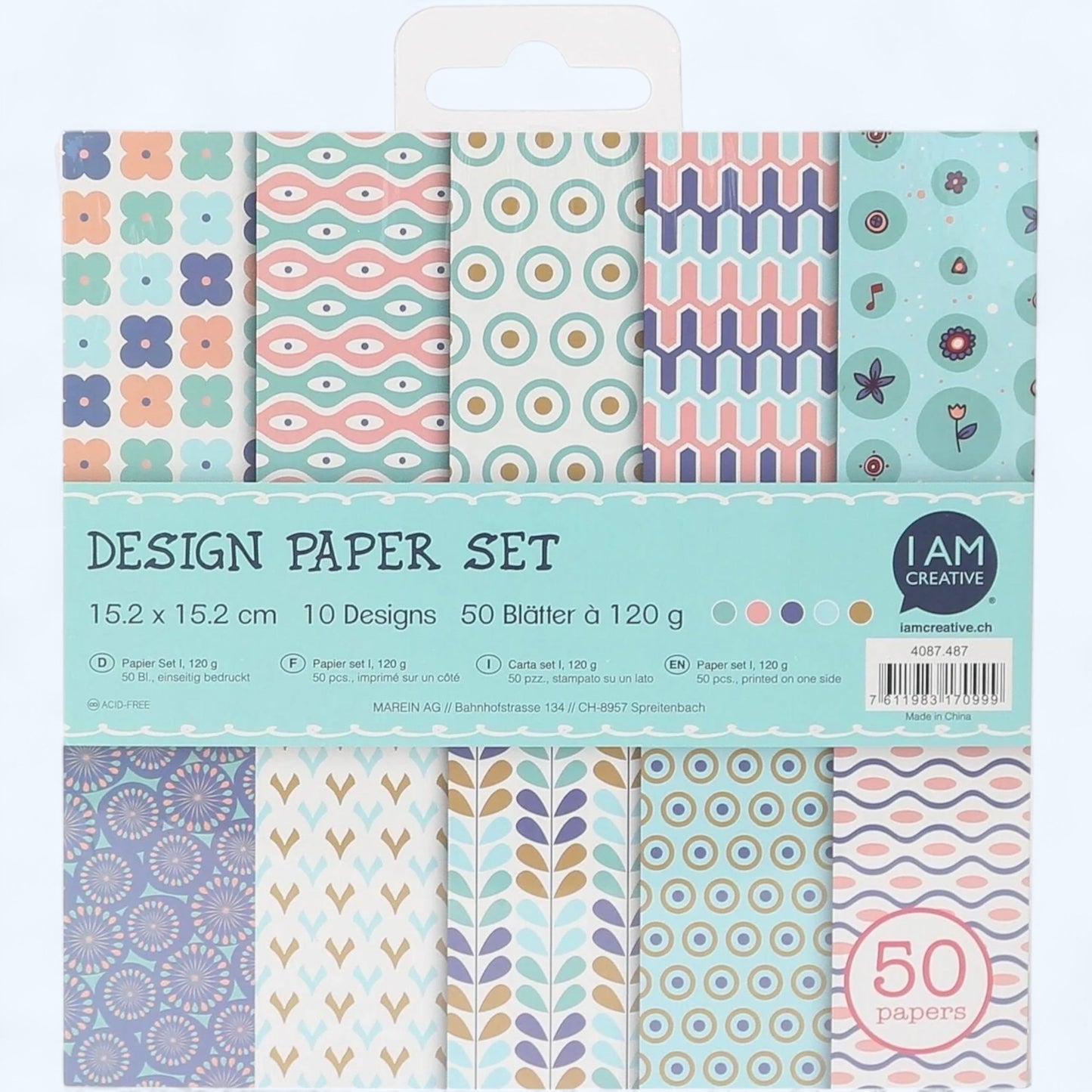 I am creative. Design paper set I 10 designs / 15.2 x 15.2 cm / 50 pieces.
