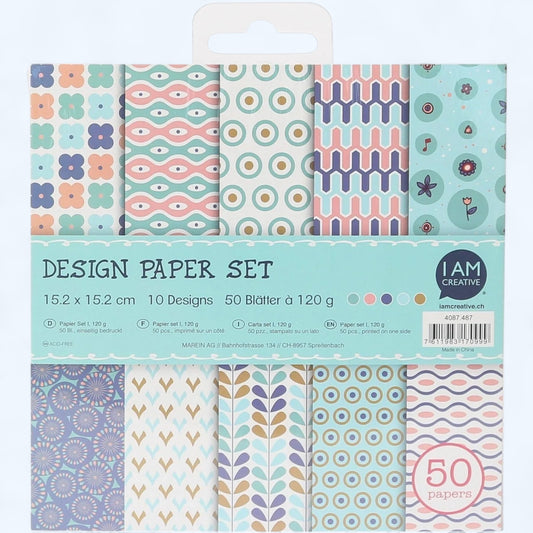 I am creative. Design paper set I 10 designs / 15.2 x 15.2 cm / 50 pieces.