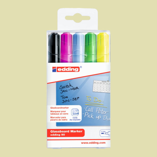 Edding 90 Glass Board Marker, 5 Stück, Set – Sortierte Farben