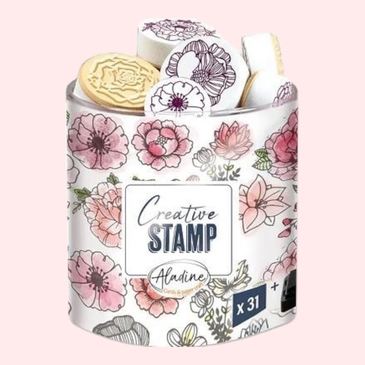 Aladine. Stamp set Flowers 31 pcs. including ink pad
