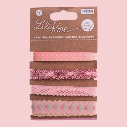 Glorex Deko-Bänder auf Karte 5x100cm Pink -Töne
