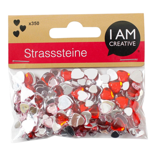 I AM Creative Strasssteine Herz selbstklebend 5–10 mm, 350 Stück, Rot