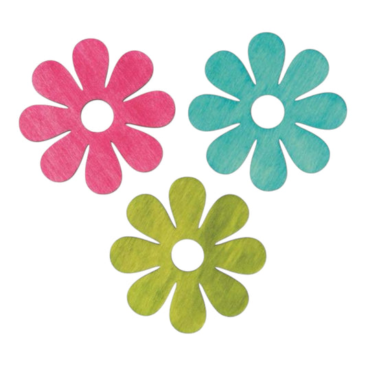 Glorex Streuteile Blumen aus Holz, 24 Stück, bunt gemischt, ca. 2 cm