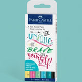 Faber Castell Pitt Artist Pen Ink Pens, 6-pack Lettering, Pastel Shades