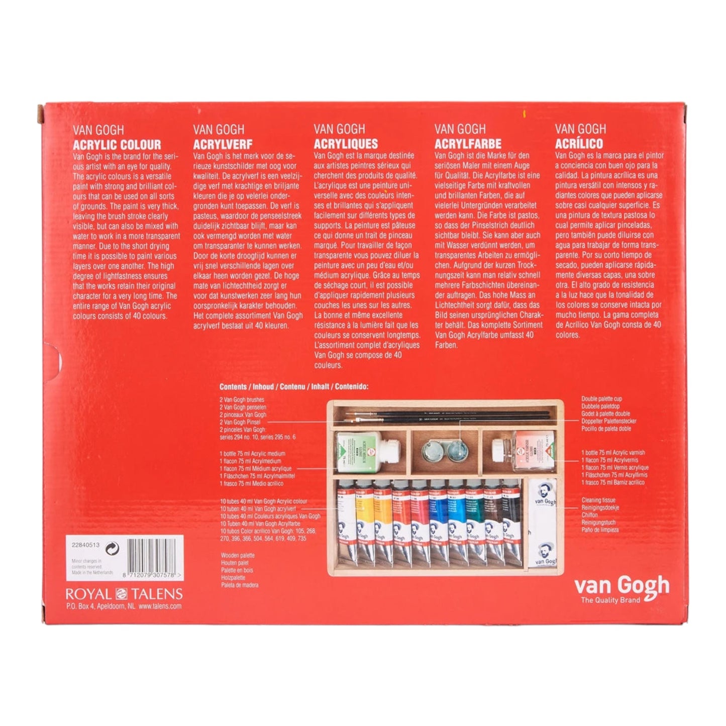 Van Gogh Holzkasten Acrylfarben Basic – 10 Farben à 40 ml + Zubehör