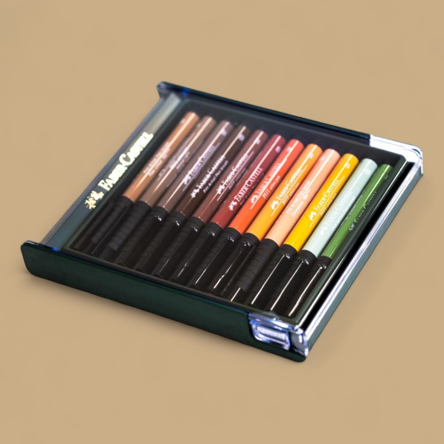 Faber Castell Pitt Artist Pen Brush Ink Pens, Case of 12, Earth Tones