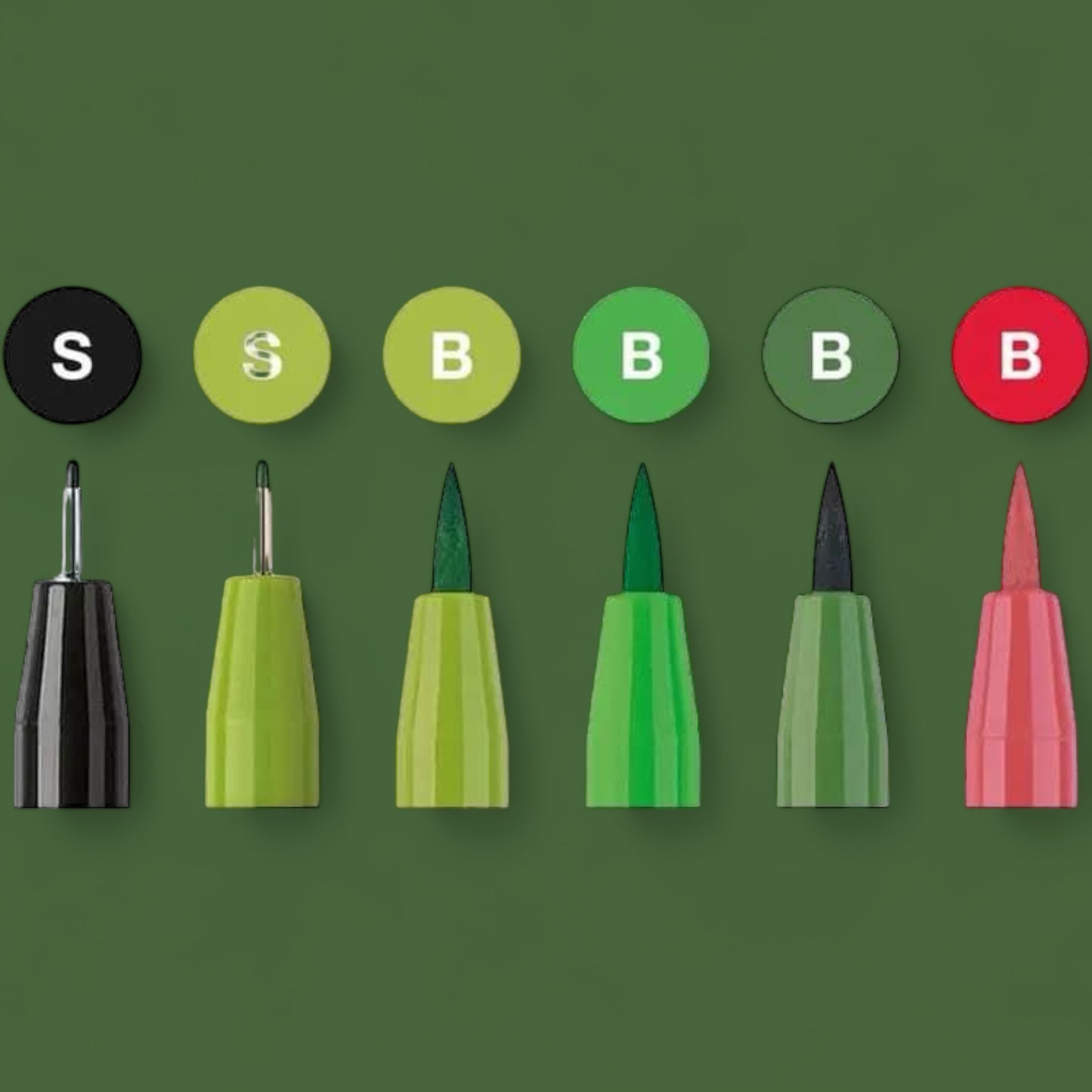 Faber Castell Pitt Artist Pen Ink Pens, 6-pack Lettering, Green Shades