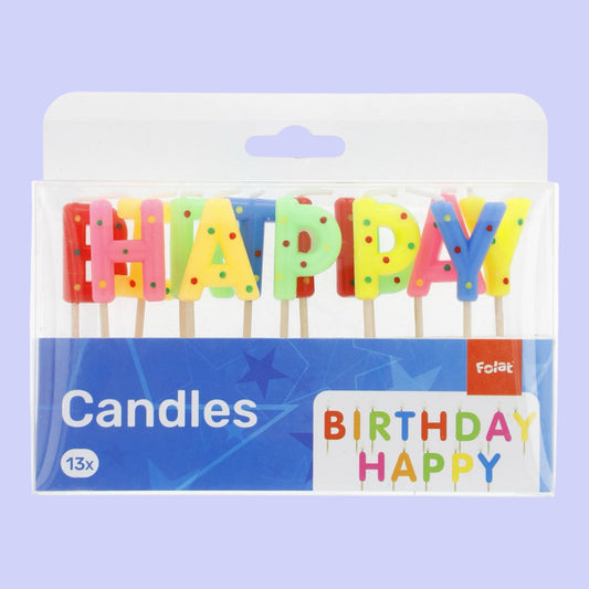 Folat – Geburtstagskerzen „HAPPY BIRTHDAY“ bunt mit Punkten