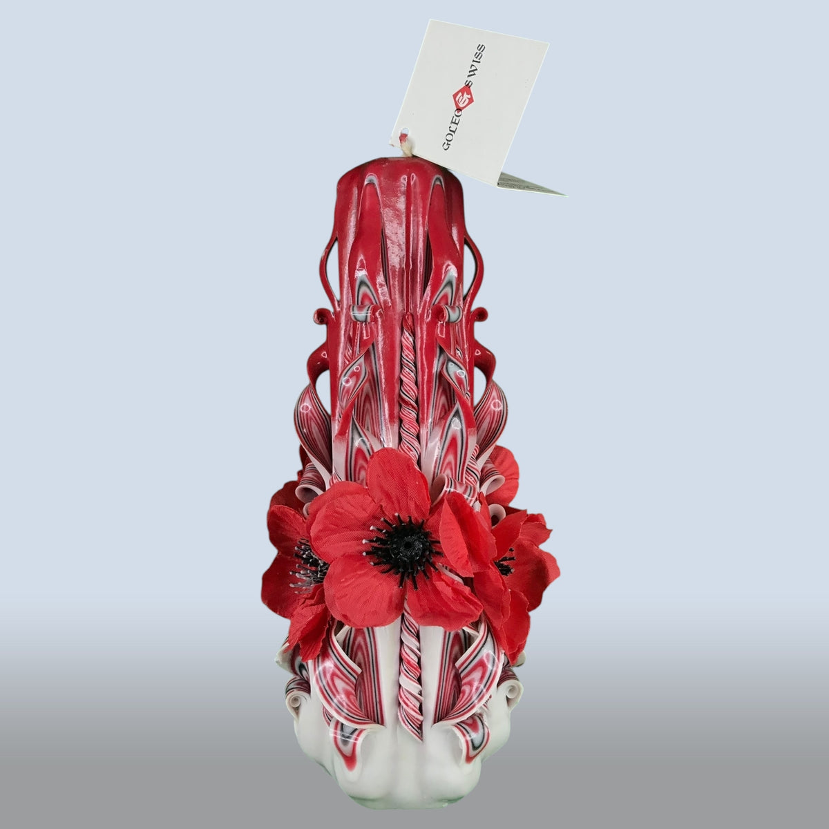 Geschnitzte Kerze «Red Blossom», gross, handgemacht in Rorschach