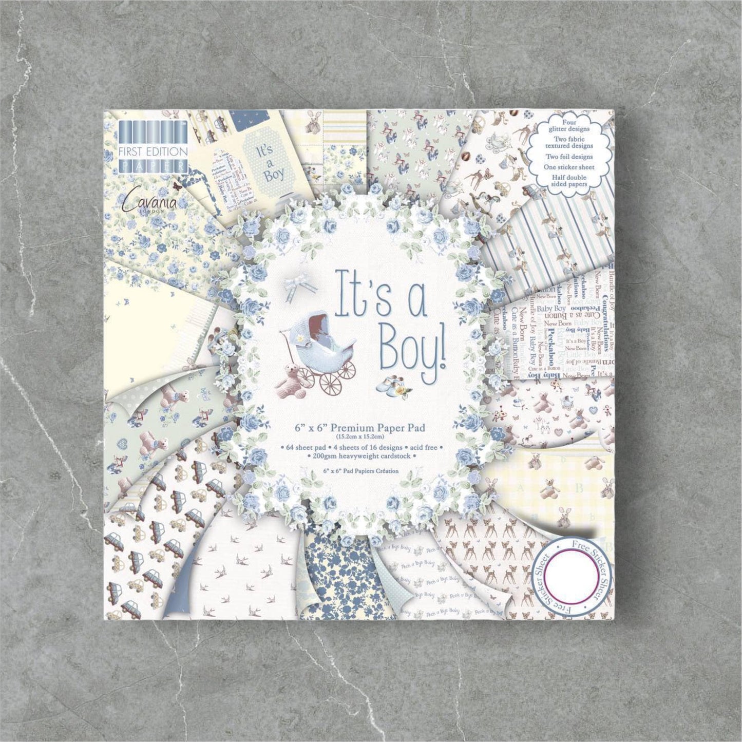 Cavania Scrap Block It's A Boy Scrapbooking-Papier 15.2x15.2cm