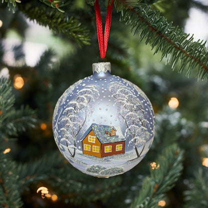Weihnachtskugel «Winter Magic», hellblau, mundgeblasenes Glas, handbemalt