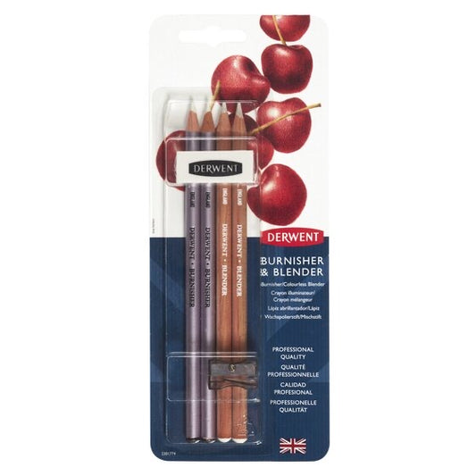 Derwent wax polishing pen/mixing pens includes 2 blender pens and 2 burnisher pens as well as other drawing accessories