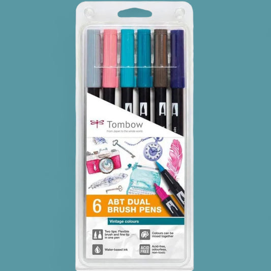 Tombow 6er ABT Dual Brush Pen . Aquarell Marker Set. Vintage-Set.