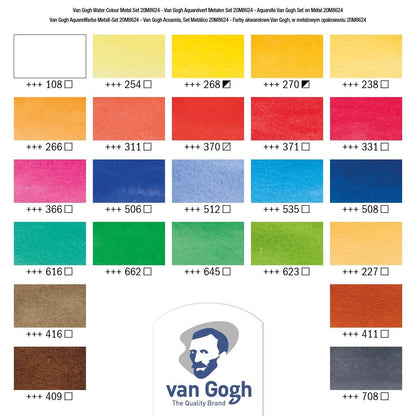 Van Gogh watercolor set in a metal box with 24 colors 1/2 pans