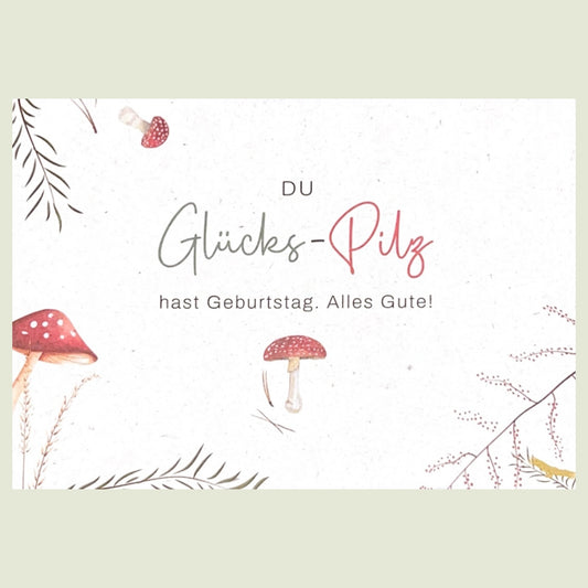 Postkarte   „Du Glückspilz hast Geburtstag“