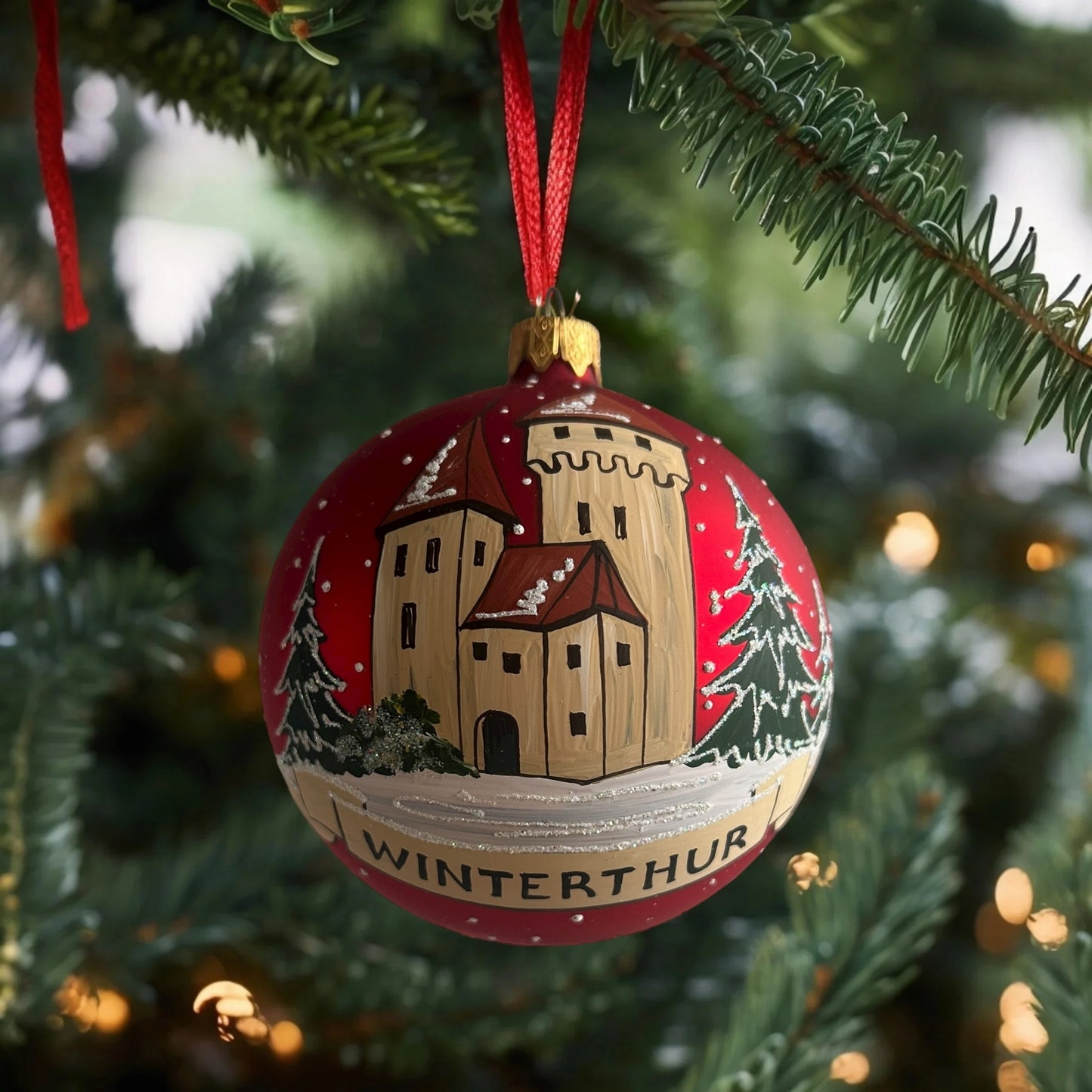 Weihnachtskugeln Winterthur Schloss Rot