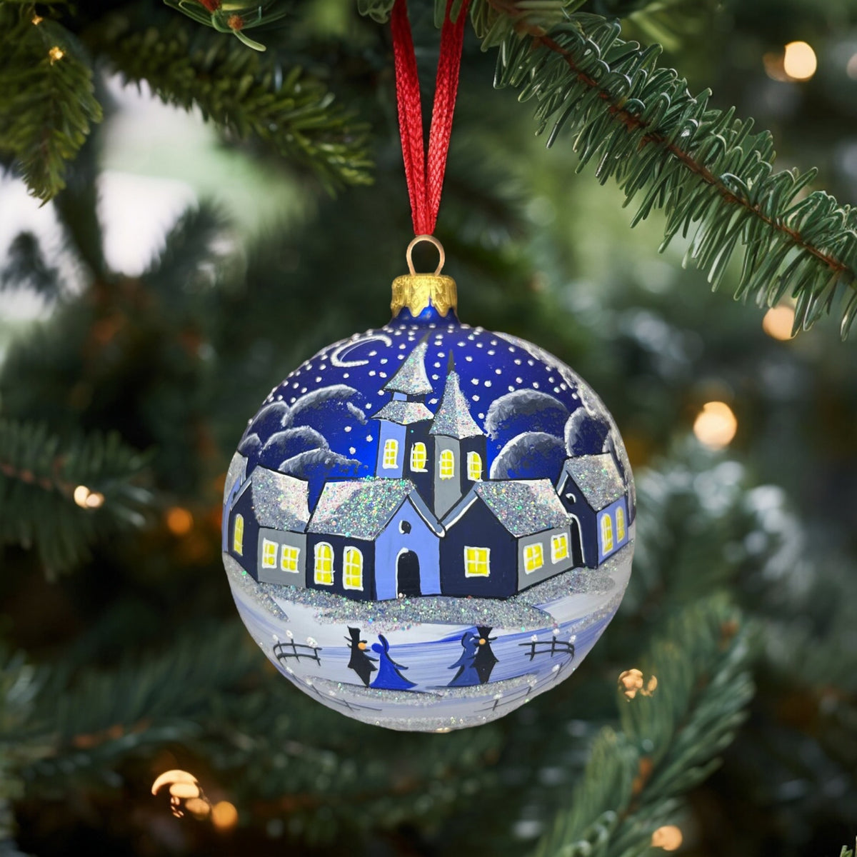 Weihnachtskugel «Moonlight», dunkelblau, mundgeblasenes Glas, handbemalt