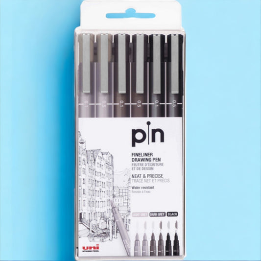 UNI-BALL Fineliner Pin 0.1/0.5mm 3 Farben 6 Stück