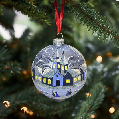 Weihnachtskugel «Moonlight», hellblau, mundgeblasenes Glas, handbemalt
