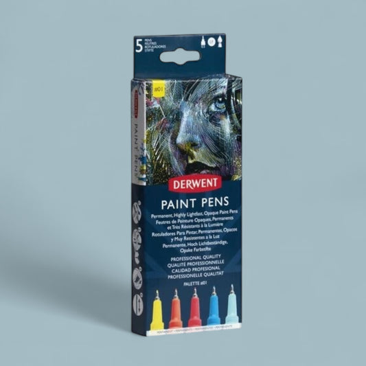 Derwent Paint Pen Set No. 1 Lemon Yellow Scarlet Red Primary Red Ocean Blue Mint Green