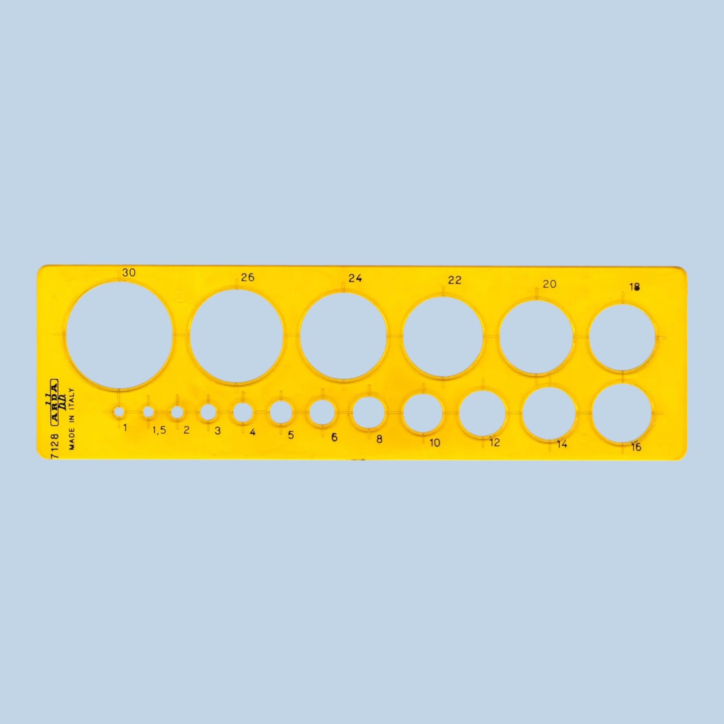 ARDA Schablone Rund 1–30 mm, Gelb-transparent
