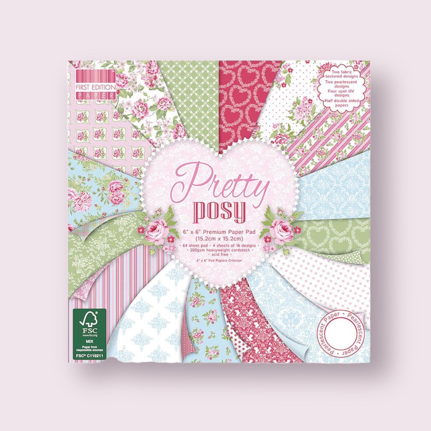 Pearlscent Scrap-block Pretty Posy scrapbooking paper 15.2x15.2cm