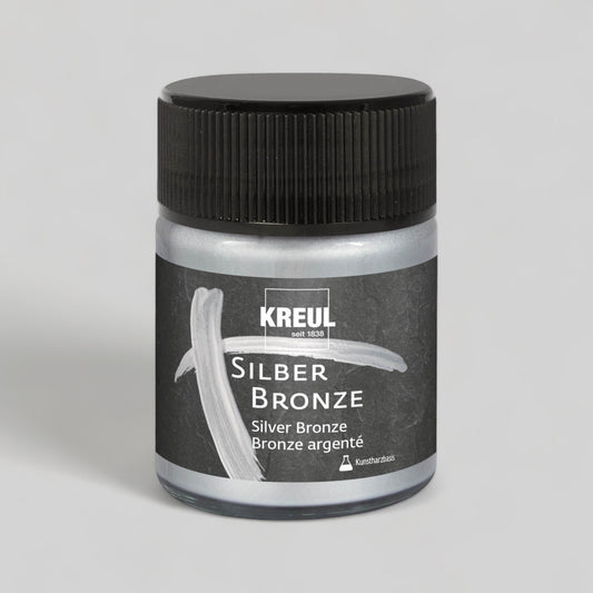 Kreul Silber Bronze 50ml, hochglänzender Metallpigmentlack auf Kunstharzbasis für Versilberneffekte.