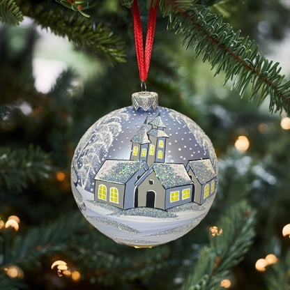Weihnachtskugel «Frosty Weekend», hellblau, mundgeblasenes Glas, handbemalt
