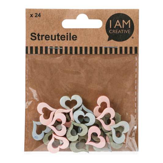 I AM Creative Streuteile Herz, 24 Stück, ca. 2–3 cm, braun/grau/rot