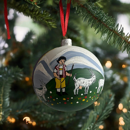 Weihnachtskugel «Appenzeller Senn», weiss, mundgeblasenes Glas, handbemalt