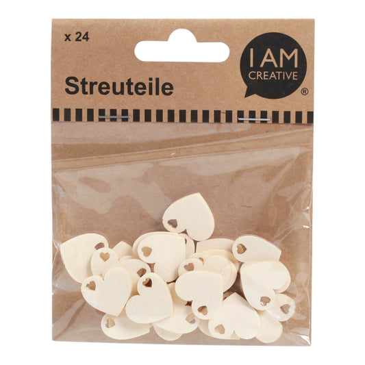 I AM Creative Streuteile Herz natur, 24 Stück, ca. 2–3 cm