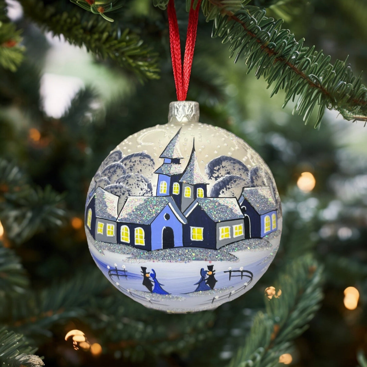 Weihnachtskugel «Moonlight», weiss, mundgeblasenes Glas, handbemalt
