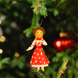 Weihnachtspuppe Frau im roten gepunkteten Kleid