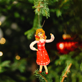 Weihnachtspuppe Frau mit rot gepunkteter Schürze