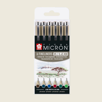 Sakura Pigma Micron Fineliner Set, 6 Farben