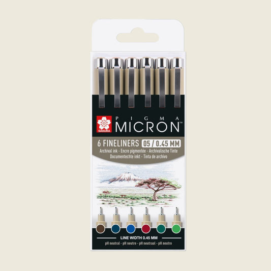 Sakura Pigma Micron Fineliner Set, 6 Farben