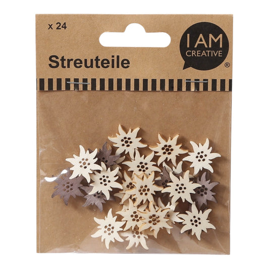I AM Creative Streuteile Edelweiss, 24 Stück, ca. 2,1 cm, braun