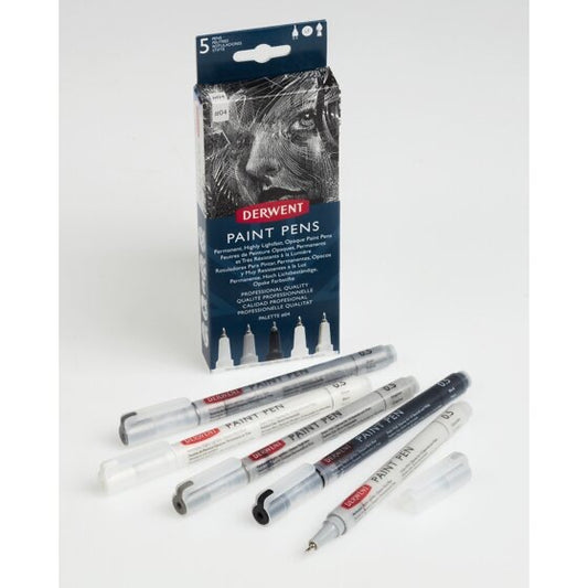 Derwent Paint Pen Set No. 4 Concrete Gray Graphite Black White Silver