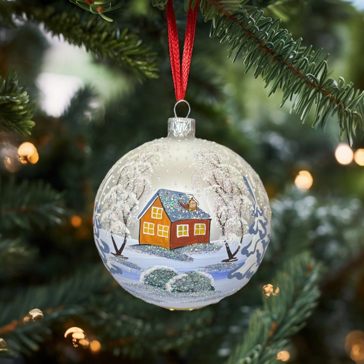 Weihnachtskugel «Winter Magic», weiss, mundgeblasenes Glas, handbemalt