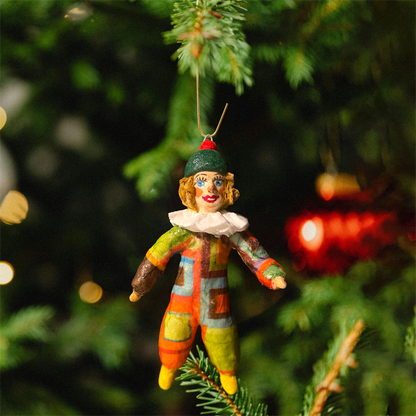 Weihnachtspuppe Clown im quadtratischen Kostüm