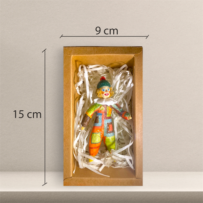 Weihnachtspuppe Clown im quadtratischen Kostüm