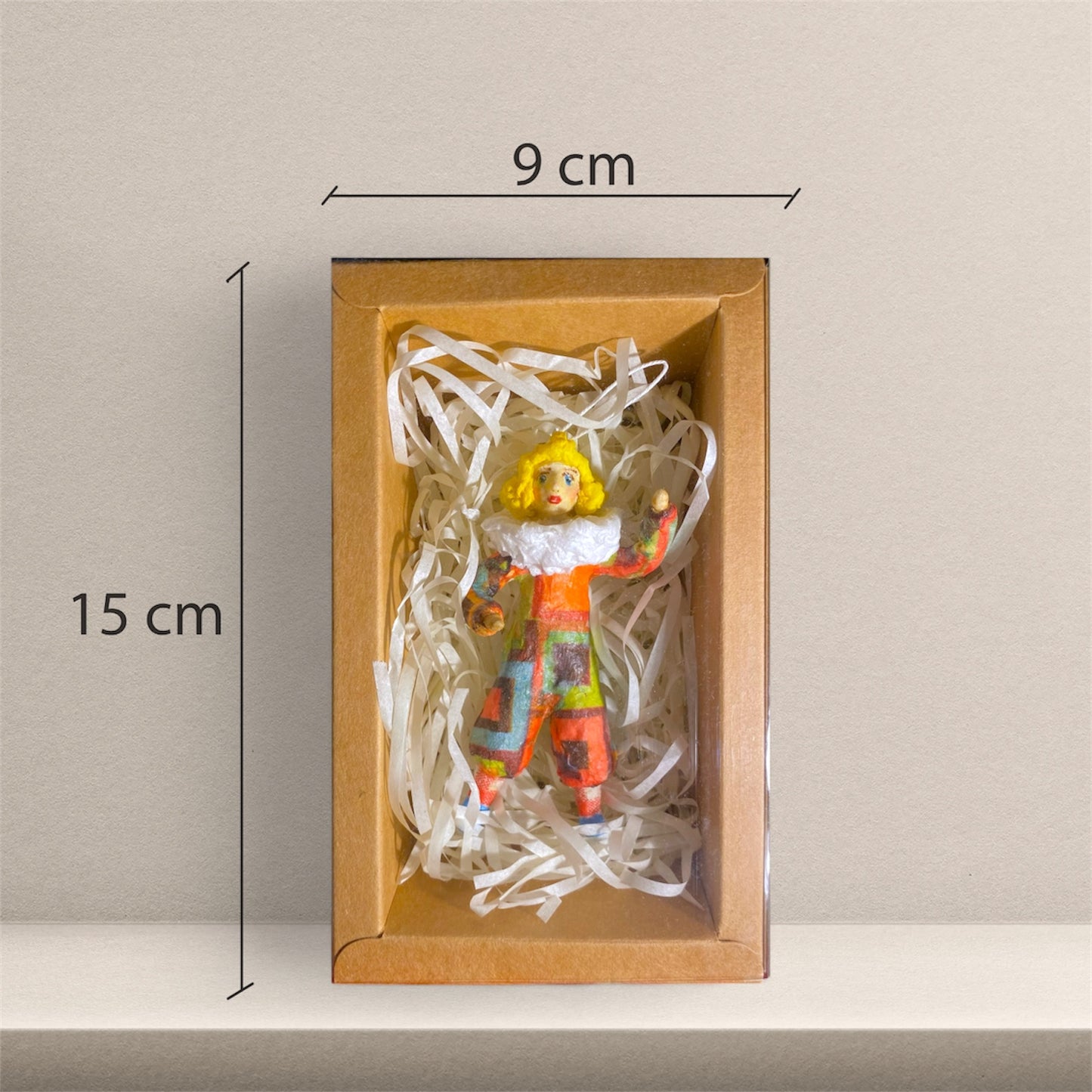 Weihnachtspuppe Clown im quadratischen Kostüm