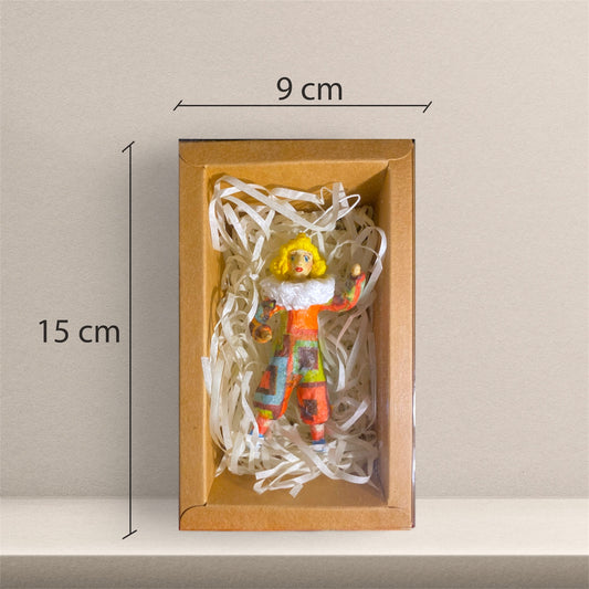 Weihnachtspuppe Clown im quadratischen Kostüm