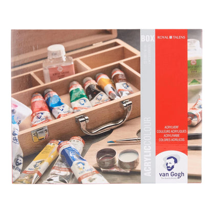 Van Gogh Wooden Box Acrylic Paints Basic with 10 Colors in 40 ml Tubes + Accessories