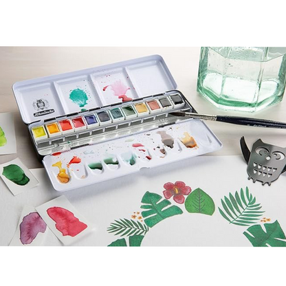 Schmincke Akademie Aquarell paint box, basic assortment 12 x 1/2 pans 75412